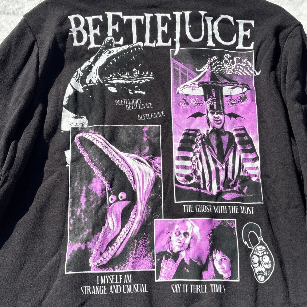 Beetlejuice Graphic Sweatshirt Sweater Mens 2XL Black Fleece Michael Keaton - Picture 7 of 7